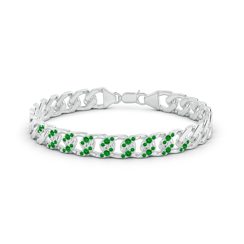 2.1mm AAAA Emerald Curb Chain Link Bracelet in White Gold - side 199