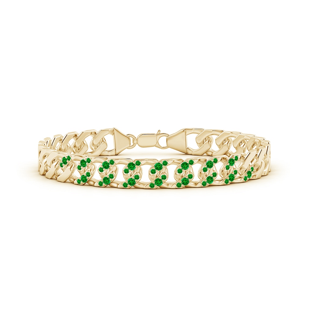 2.1mm AAAA Emerald Curb Chain Link Bracelet in Yellow Gold
