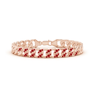2.1mm AAA Ruby Curb Chain Link Bracelet in 10K Rose Gold