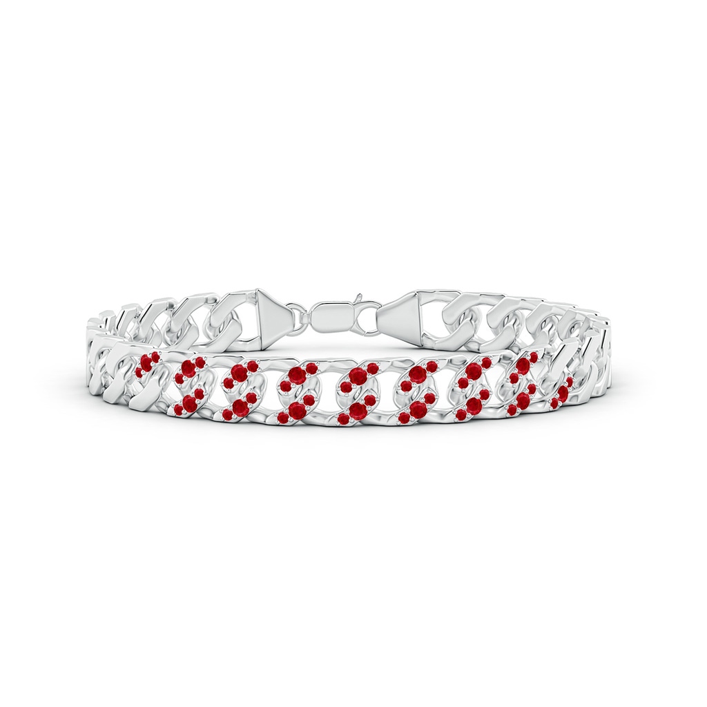 2.1mm AAA Ruby Curb Chain Link Bracelet in White Gold