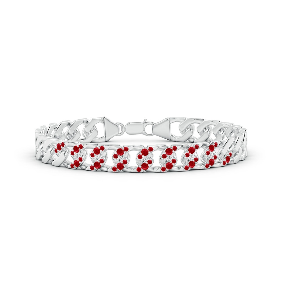 2.1mm AAA Ruby Curb Chain Link Bracelet in White Gold 