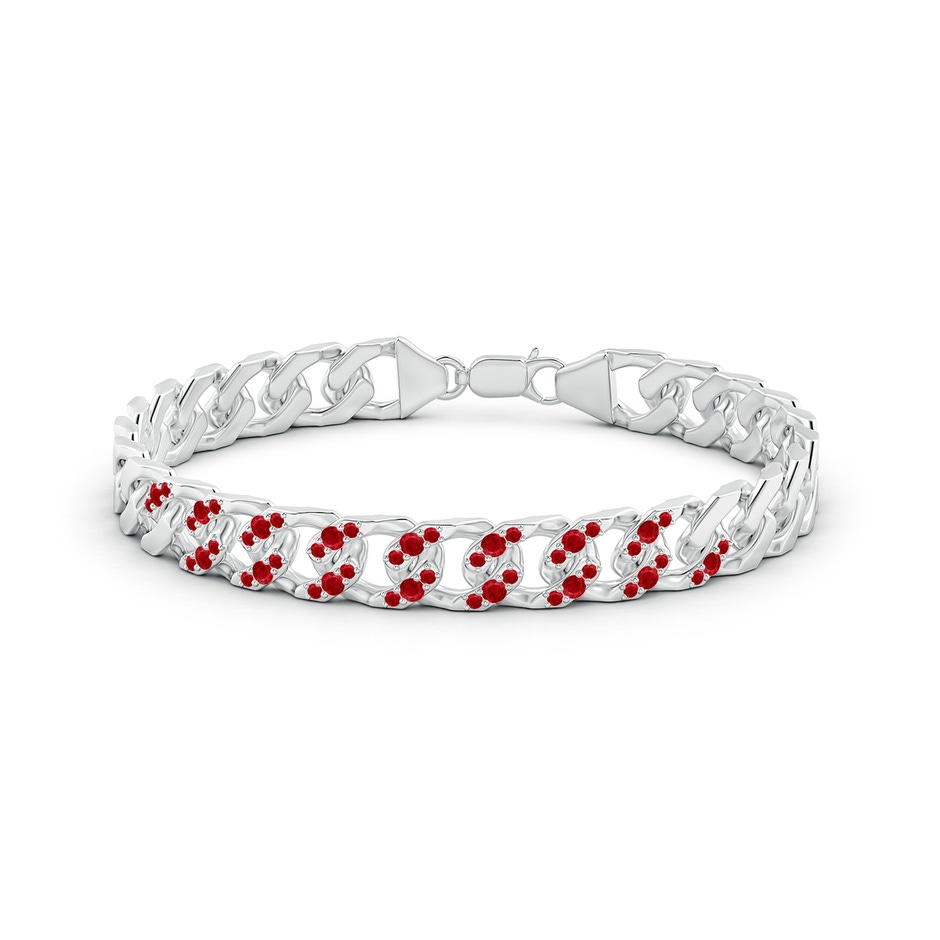 2.1mm AAA Ruby Curb Chain Link Bracelet in White Gold side 199