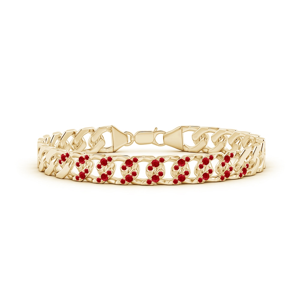 2.1mm AAA Ruby Curb Chain Link Bracelet in Yellow Gold