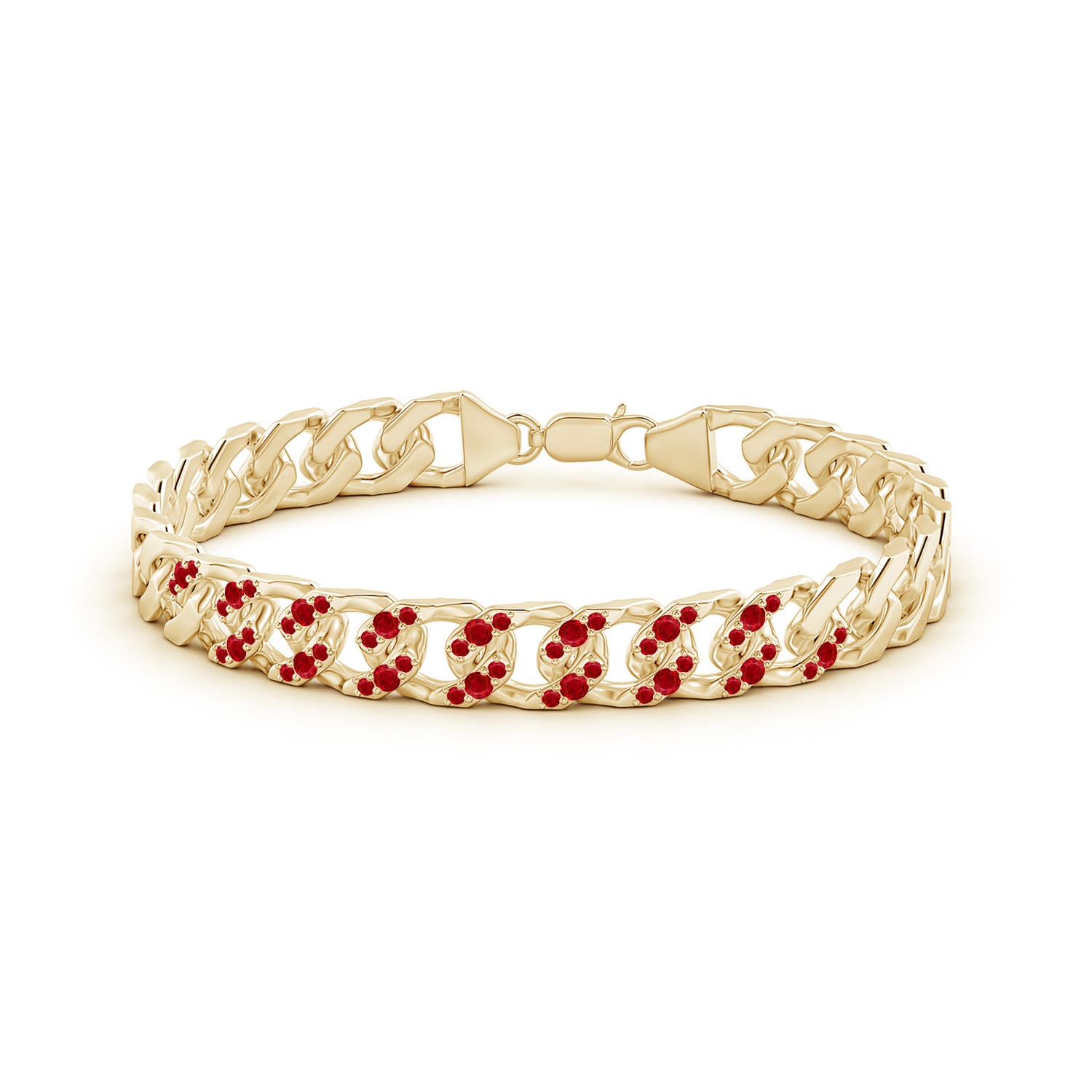 2.1mm AAA Ruby Curb Chain Link Bracelet in Yellow Gold - side 2