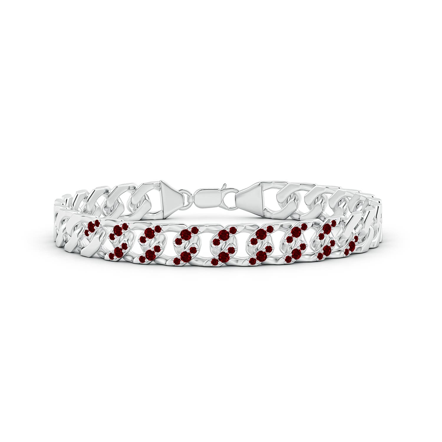 2.1mm AAAA Ruby Curb Chain Link Bracelet in White Gold