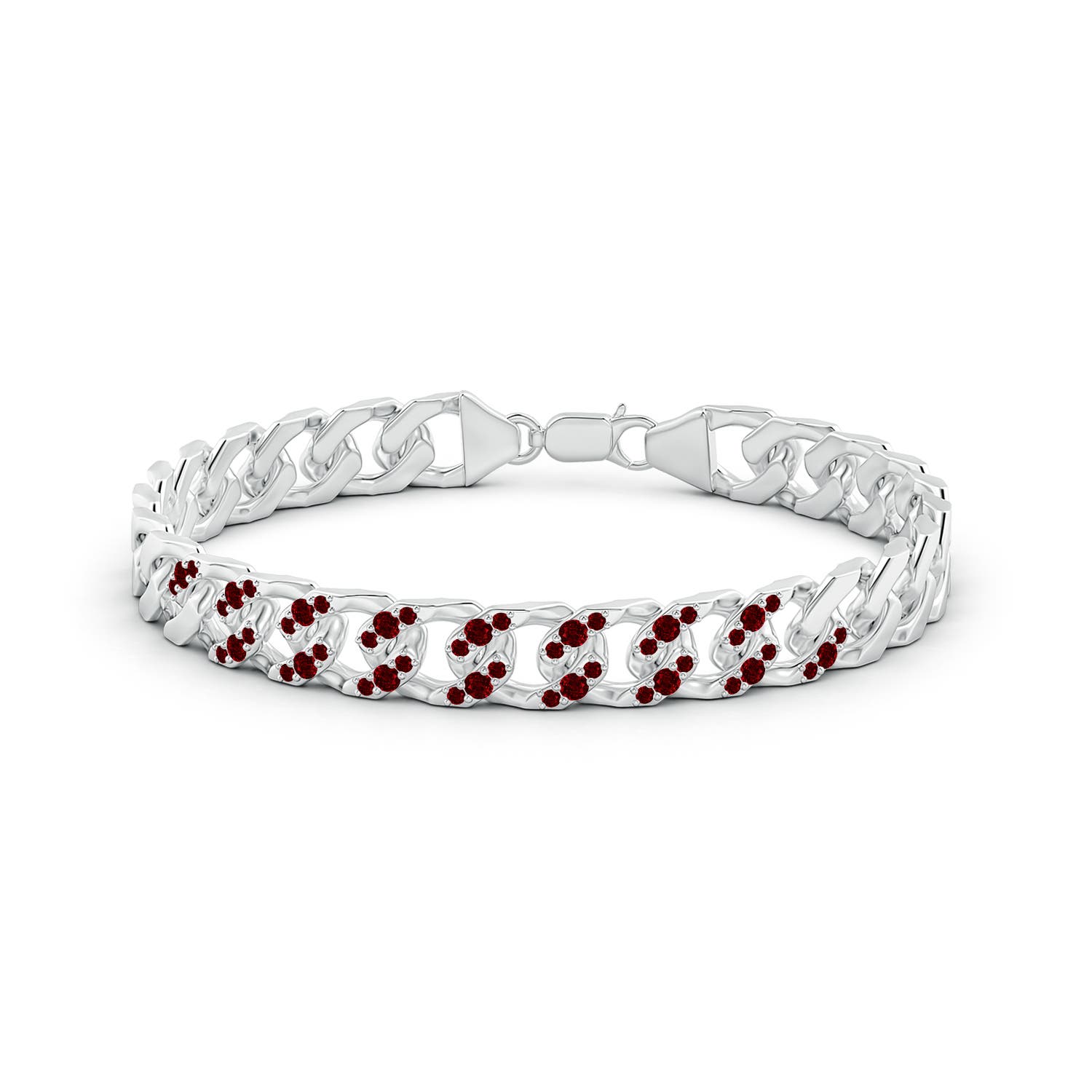 2.1mm AAAA Ruby Curb Chain Link Bracelet in White Gold