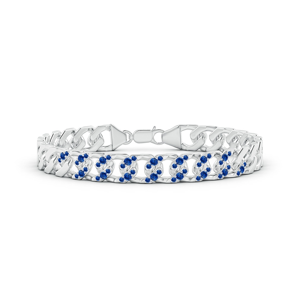 2.1mm AAA Blue Sapphire Curb Chain Link Bracelet in White Gold
