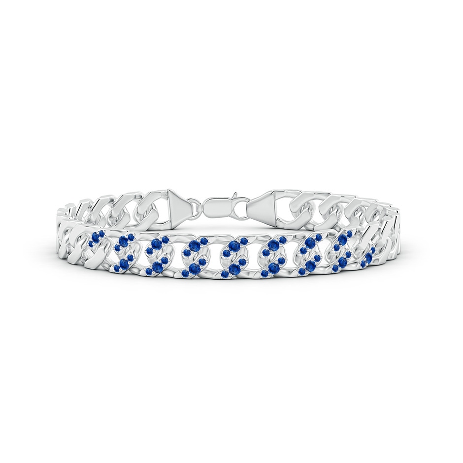 2.1mm AAA Blue Sapphire Curb Chain Link Bracelet in White Gold 