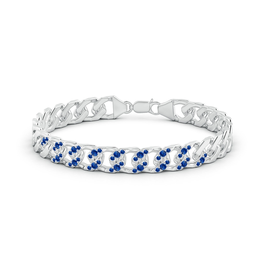 2.1mm AAA Blue Sapphire Curb Chain Link Bracelet in White Gold Side 199