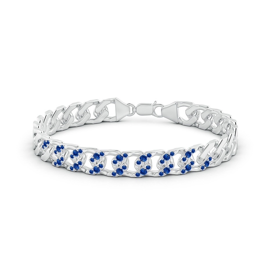 2.1mm AAA Blue Sapphire Curb Chain Link Bracelet in White Gold side 199