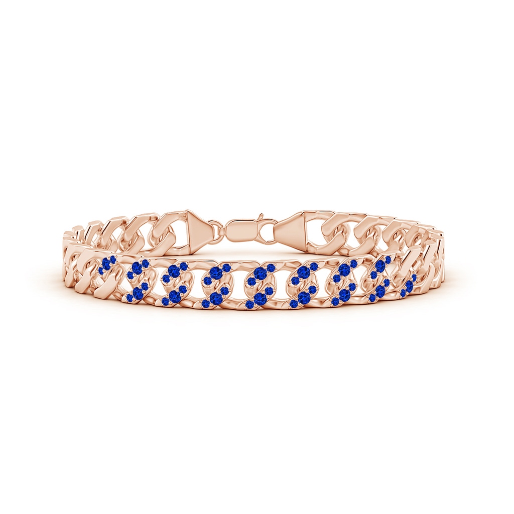 2.1mm AAAA Blue Sapphire Curb Chain Link Bracelet in Rose Gold