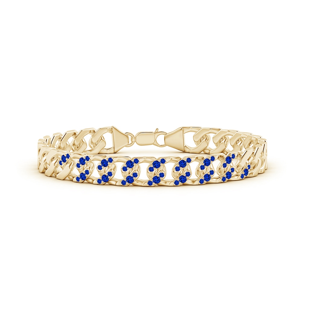 2.1mm AAAA Blue Sapphire Curb Chain Link Bracelet in Yellow Gold