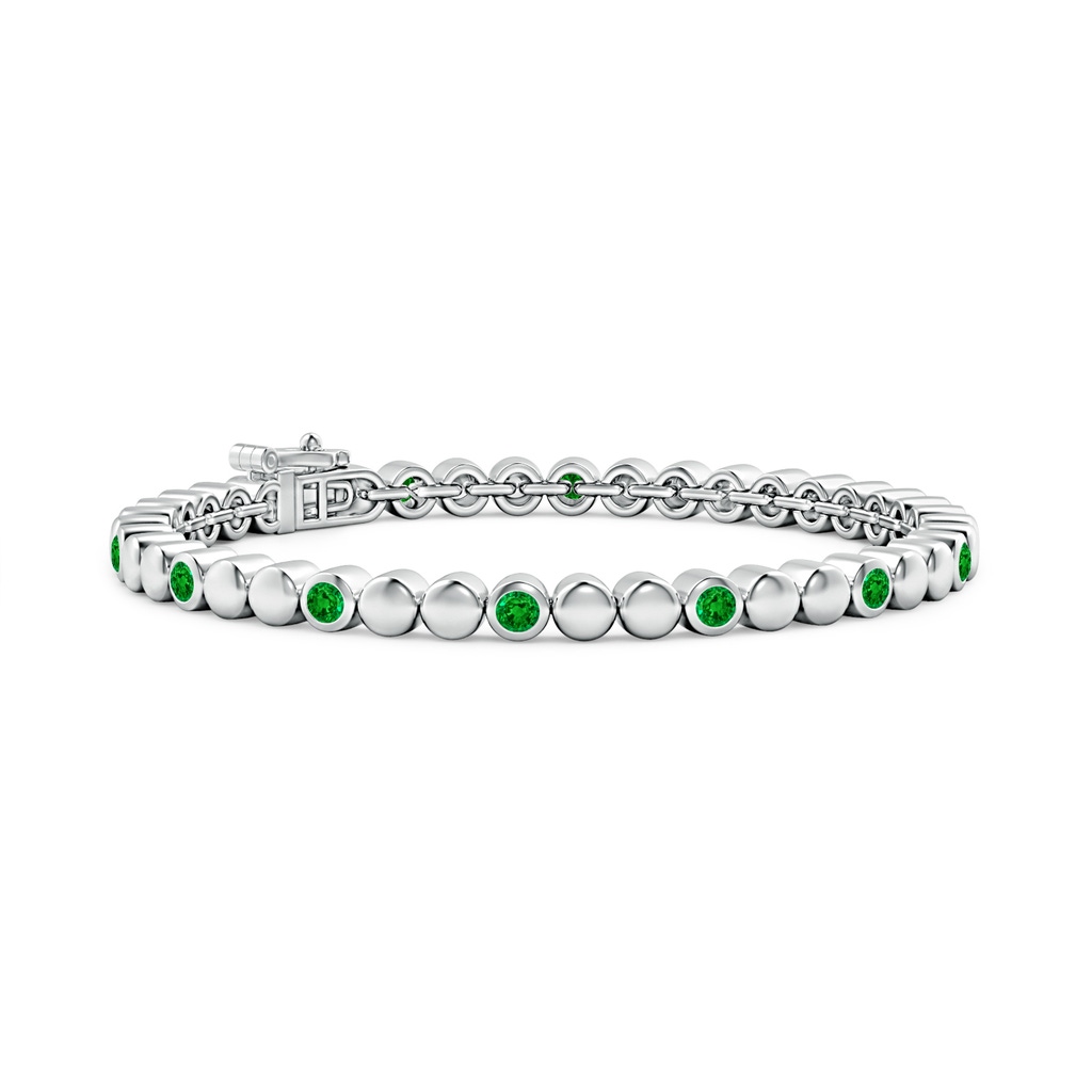 2.7mm AAAA Alternating Bezel-Set Emerald Stackable Bracelet in White Gold