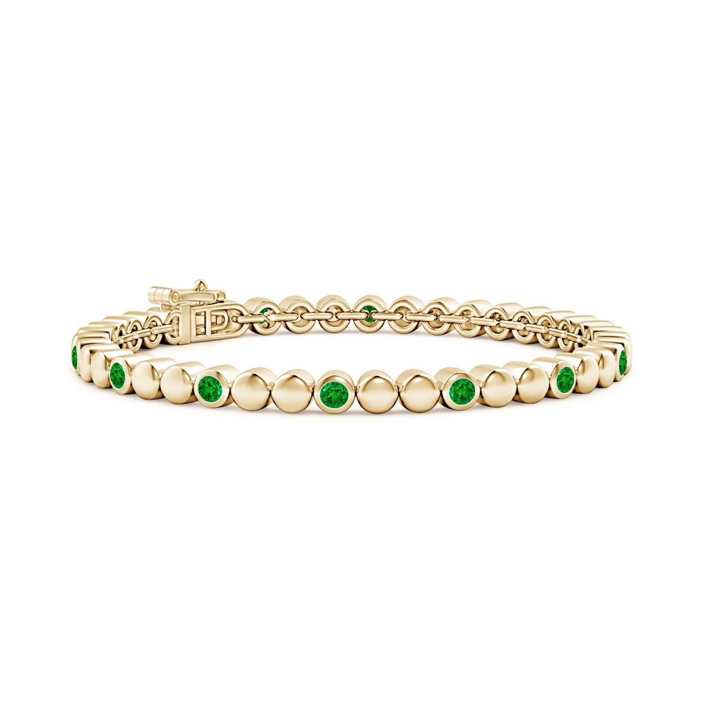 2.7mm AAAA Alternating Bezel-Set Emerald Stackable Bracelet in Yellow Gold