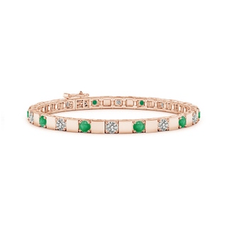 3.5mm A Emerald and Diamond Square Link Stackable Bracelet in Rose Gold