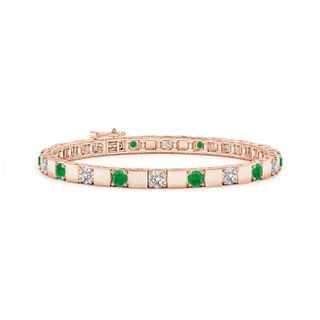 3.5mm AA Emerald and Diamond Square Link Stackable Bracelet in Rose Gold