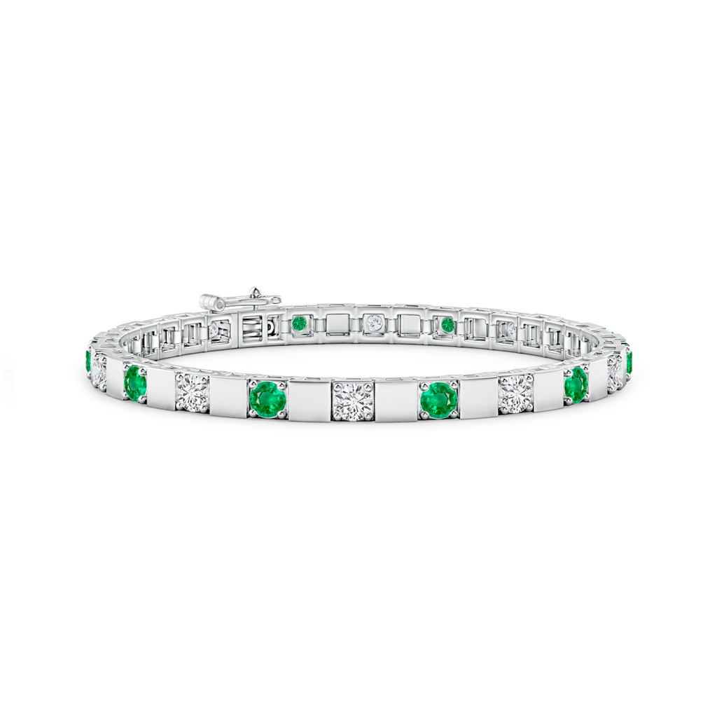 3.5mm AAA Emerald and Diamond Square Link Stackable Bracelet in White Gold