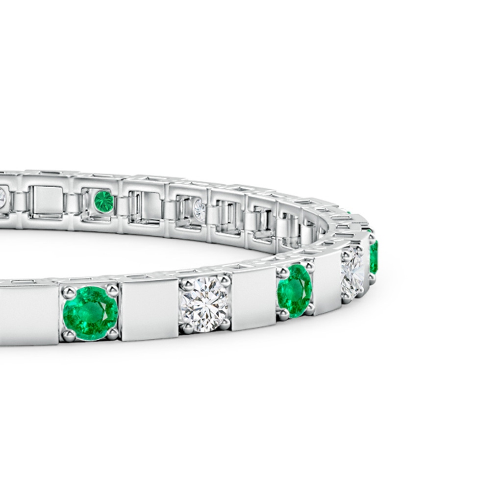 3.5mm AAA Emerald and Diamond Square Link Stackable Bracelet in White Gold Side-1