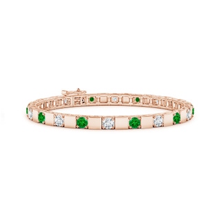 3.5mm AAAA Emerald and Diamond Square Link Stackable Bracelet in Rose Gold