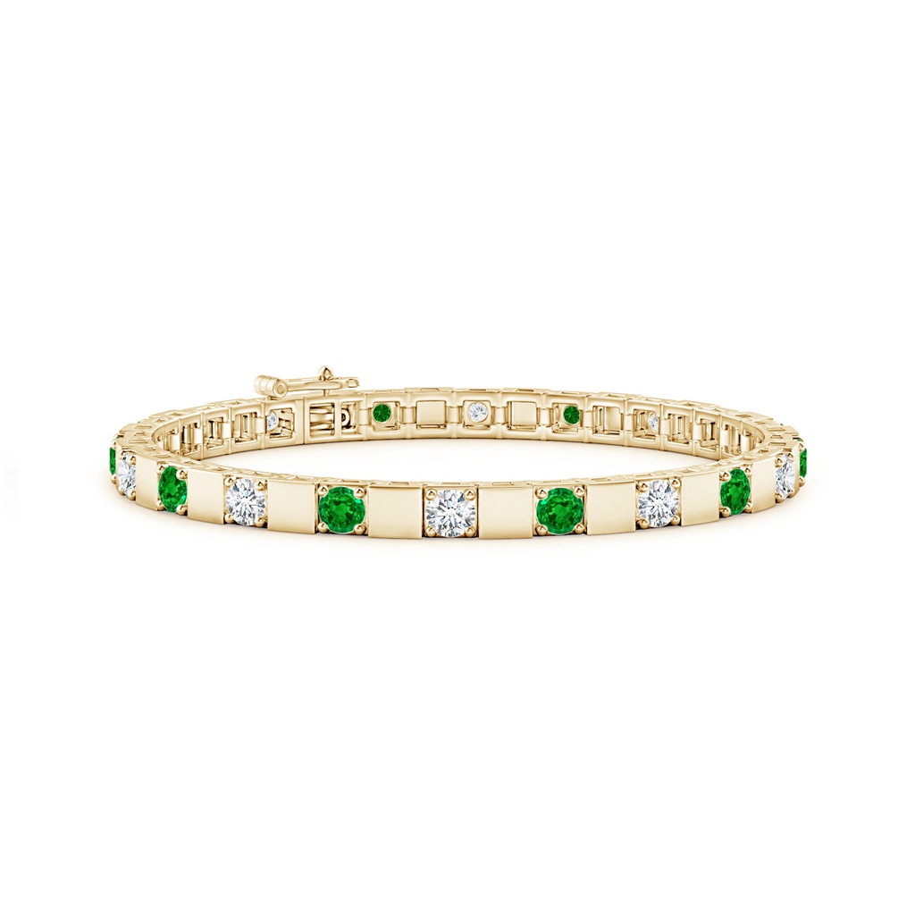 3.5mm AAAA Emerald and Diamond Square Link Stackable Bracelet in Yellow Gold