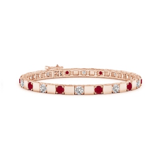 3.5mm AA Ruby and Diamond Square Link Stackable Bracelet in Rose Gold