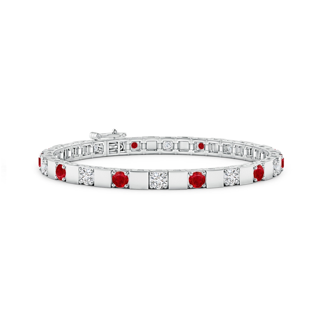 3.5mm AAA Ruby and Diamond Square Link Stackable Bracelet in White Gold 