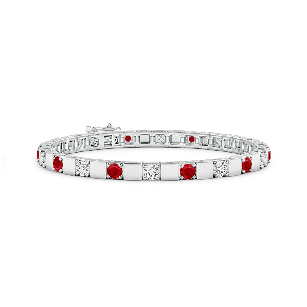 3.5mm AAA Ruby and Diamond Square Link Stackable Bracelet in White Gold