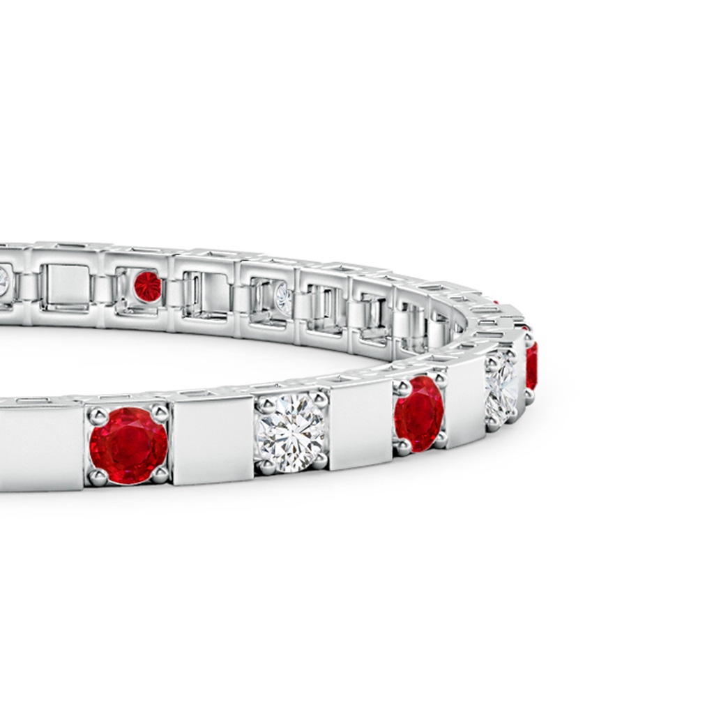 3.5mm AAA Ruby and Diamond Square Link Stackable Bracelet in White Gold Side-1