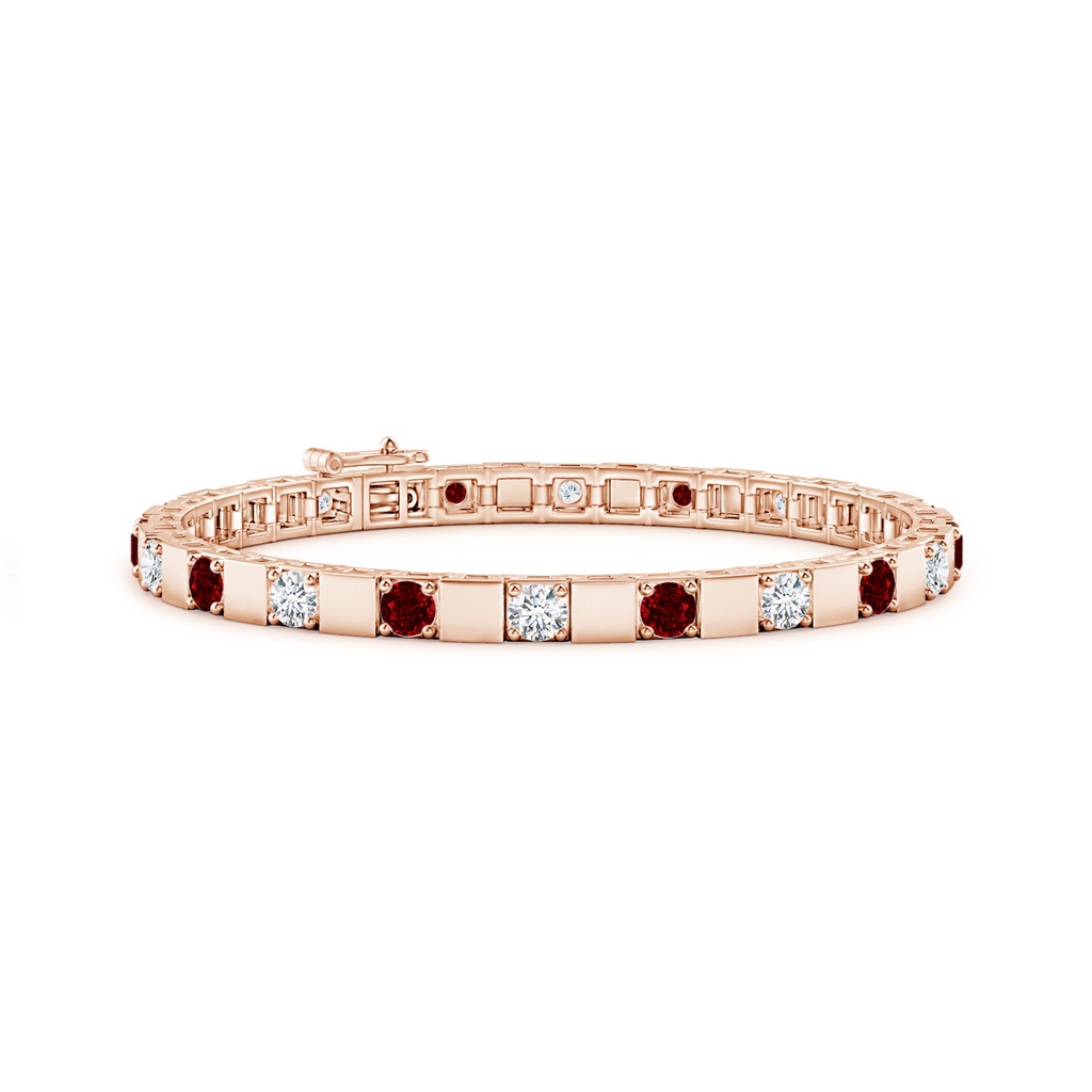 3.5mm AAAA Ruby and Diamond Square Link Stackable Bracelet in Rose Gold