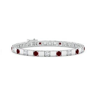 3.5mm Lab-Grown Ruby and Diamond Square Link Stackable Bracelet in White Gold