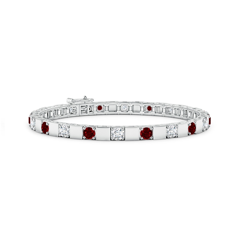 3.5mm Lab-Grown Ruby and Diamond Square Link Stackable Bracelet in White Gold 