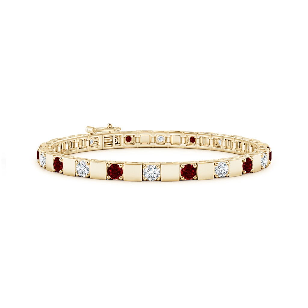 3.5mm AAAA Ruby and Diamond Square Link Stackable Bracelet in Yellow Gold