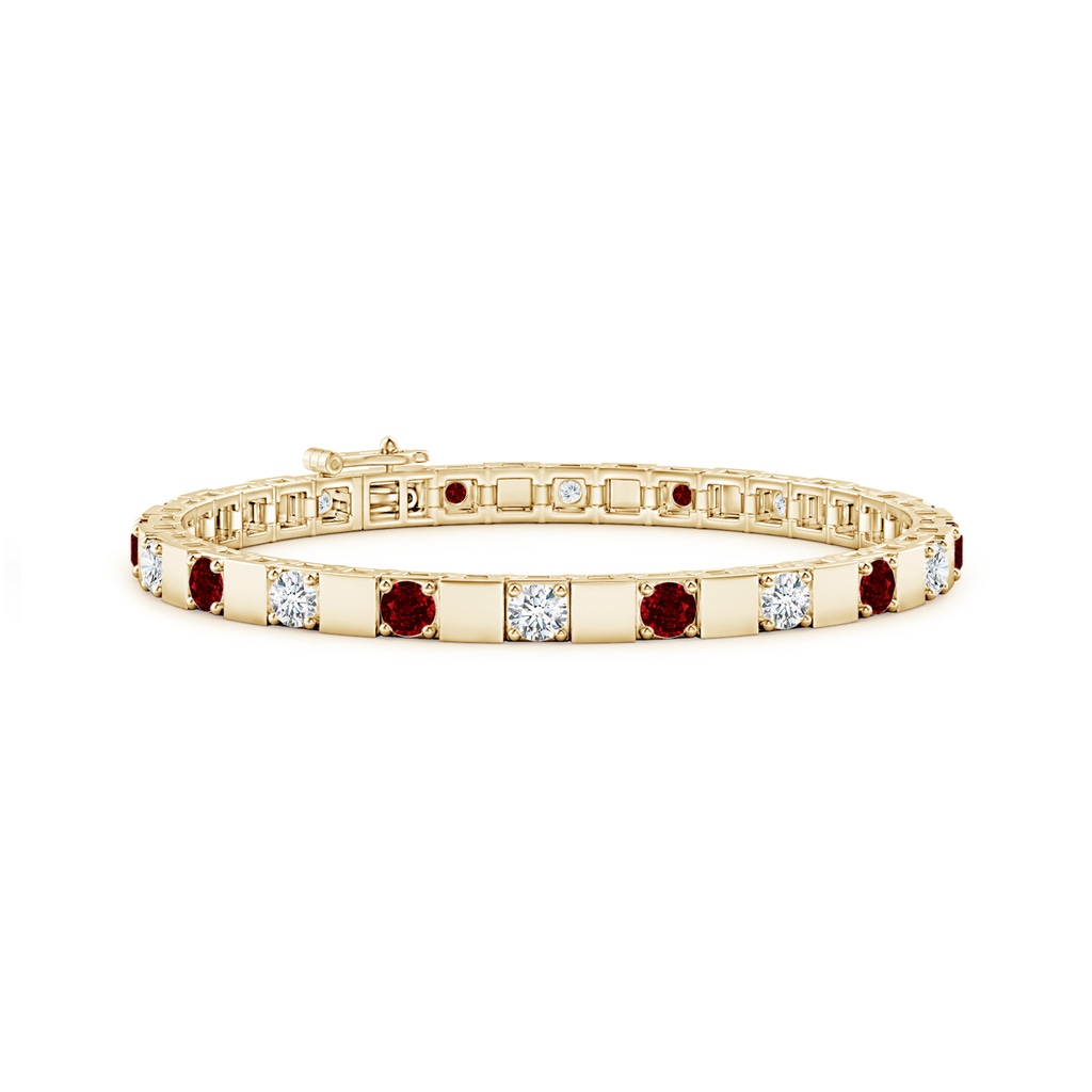 3.5mm Lab-Grown Ruby and Diamond Square Link Stackable Bracelet in Yellow Gold