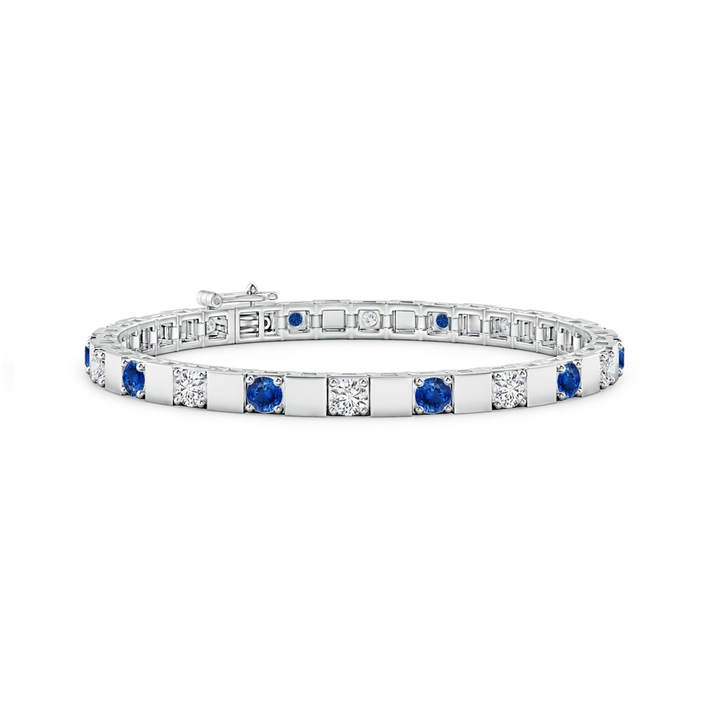 3.5mm AAA Sapphire and Diamond Square Link Stackable Bracelet in White Gold 