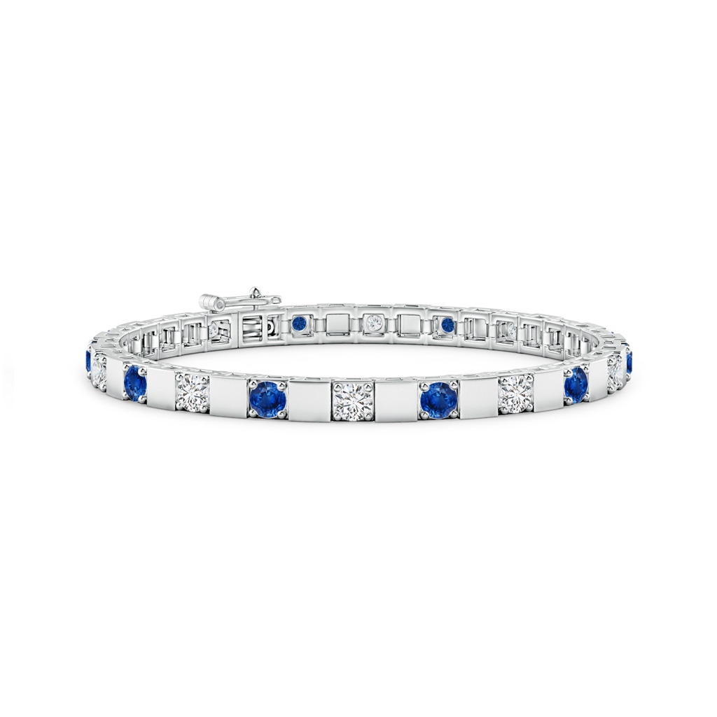 3.5mm AAA Sapphire and Diamond Square Link Stackable Bracelet in White Gold