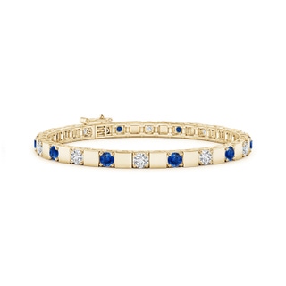 3.5mm AAA Sapphire and Diamond Square Link Stackable Bracelet in Yellow Gold