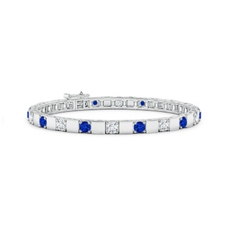 3.5mm Lab-Grown Sapphire and Diamond Square Link Stackable Bracelet in White Gold