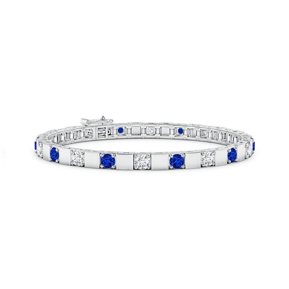 3.5mm Lab-Grown Sapphire and Diamond Square Link Stackable Bracelet in White Gold 