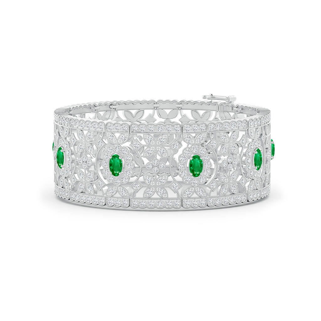 5x3mm AAA Vintage Inspired Oval Emerald Bracelet with Diamonds in White Gold