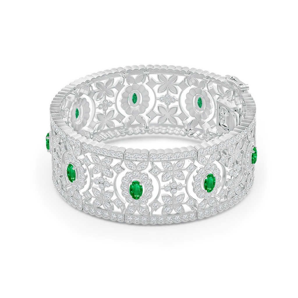 5x3mm AAA Vintage Inspired Oval Emerald Bracelet with Diamonds in White Gold Side-1
