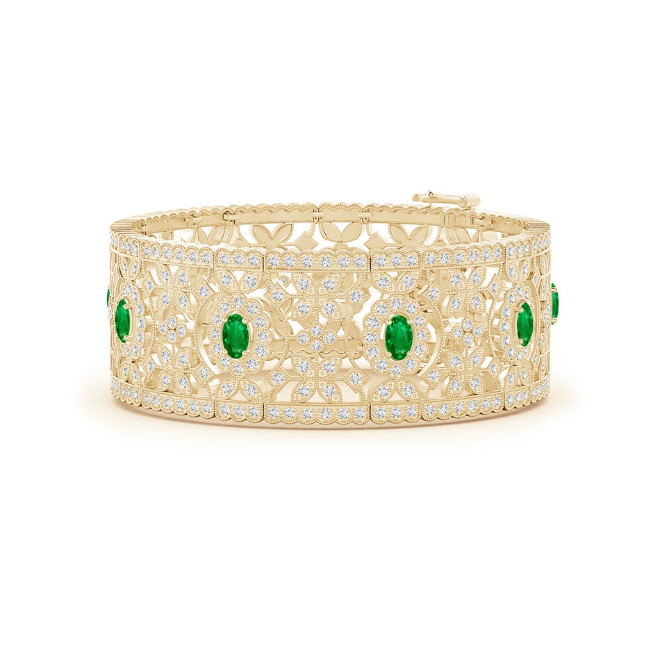 5x3mm AAAA Vintage Inspired Oval Emerald Bracelet with Diamonds in Yellow Gold 