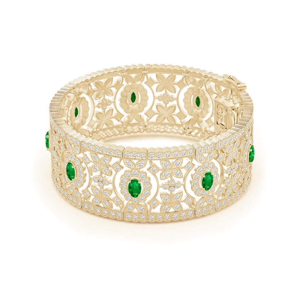 5x3mm AAAA Vintage Inspired Oval Emerald Bracelet with Diamonds in Yellow Gold side-1