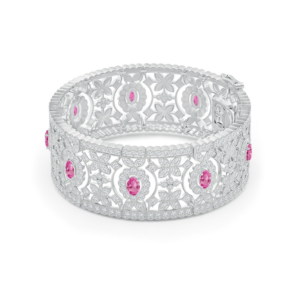 5x3mm AAA Vintage Inspired Oval Pink Sapphire Bracelet with Diamonds in White Gold side-1