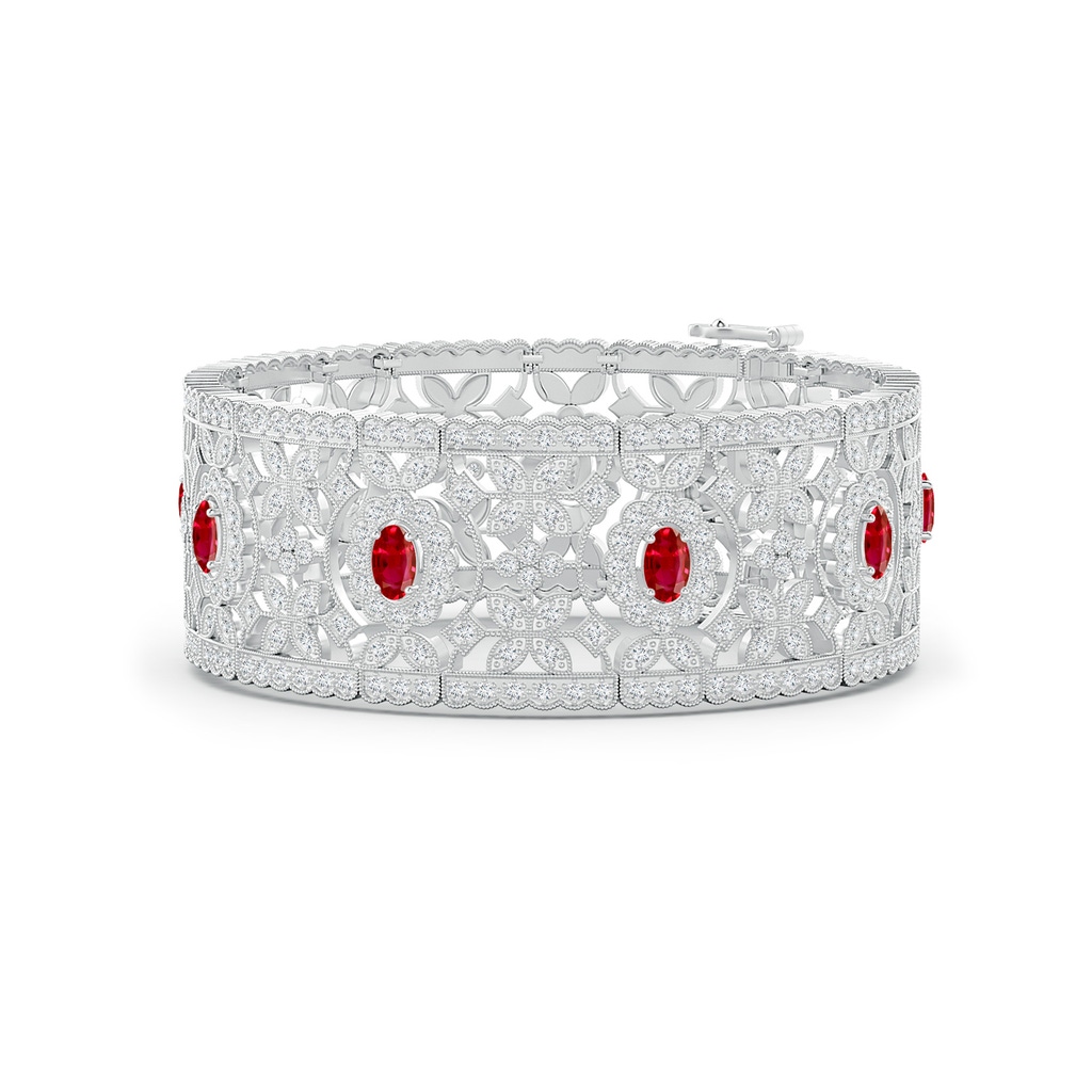 5x3mm AAA Vintage Inspired Oval Ruby Bracelet with Diamonds in White Gold