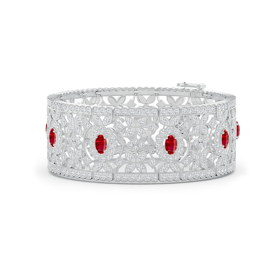 5x3mm AAA Vintage Inspired Oval Ruby Bracelet with Diamonds in White Gold 