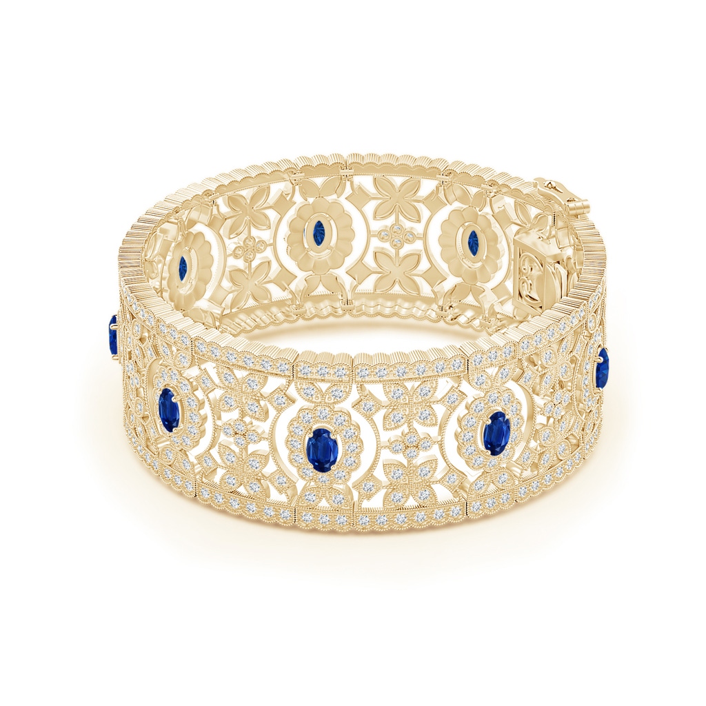 5x3mm AAA Vintage Inspired Oval Sapphire Bracelet with Diamonds in Yellow Gold Side-1