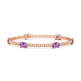 7x5mm A Five Stone Oval Amethyst Station Link Bracelet in Rose Gold