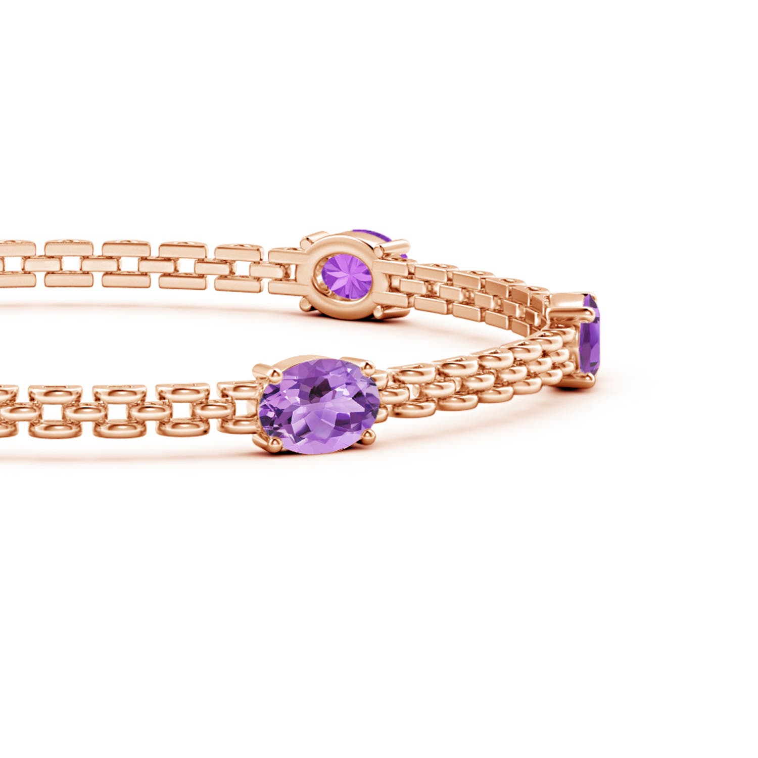 7x5mm A Five Stone Oval Amethyst Station Link Bracelet in Rose Gold
