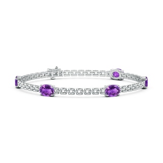 7x5mm AAA Five Stone Oval Amethyst Station Link Bracelet in White Gold