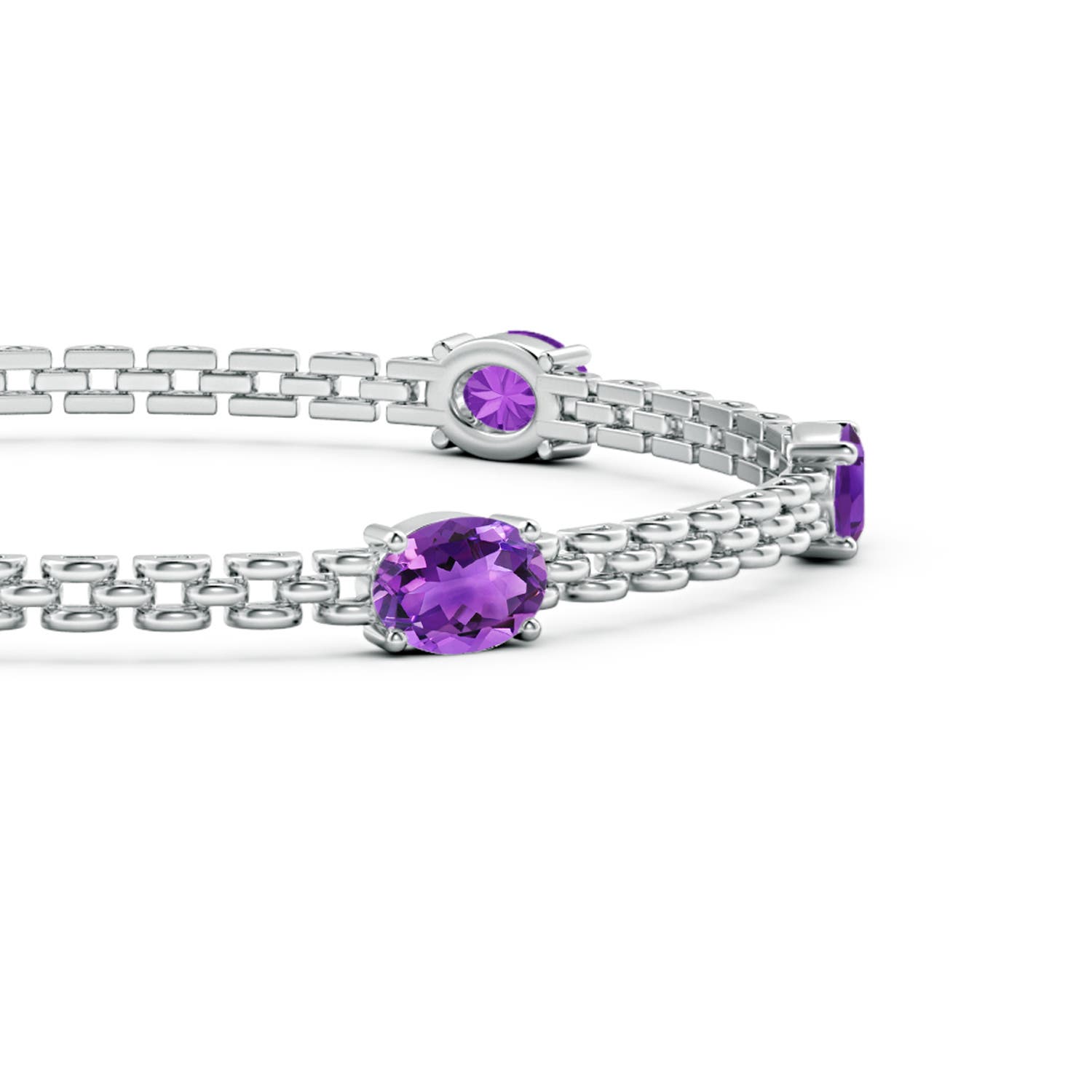 7x5mm AAA Five Stone Oval Amethyst Station Link Bracelet in White Gold